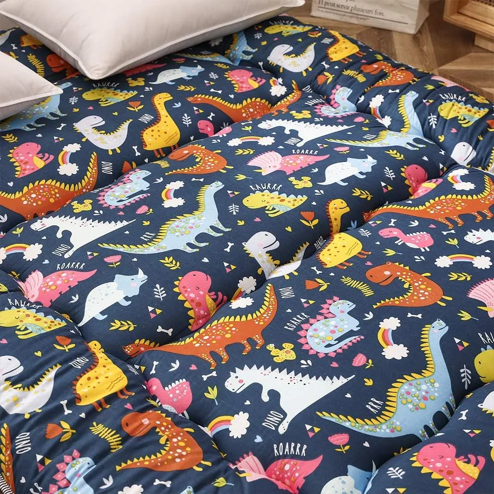 Dinosaur Japanese Floor Futon Mattress for Boys Girls, Thicken Tatami Mat Sleeping Pad Foldable Bed Roll Up Mattress Floor Lounger Bed Couches and Sofas for Kids Full Size