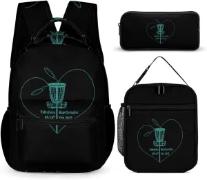 Disc Golf Icon Basket Cute Backpack Lunch Bag Pencil Case 3 in 1 Bag Set Travel Daypack
