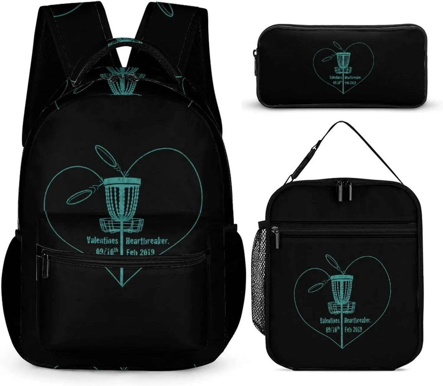 Disc Golf Icon Basket Cute Backpack Lunch Bag Pencil Case 3 in 1 Bag Set Travel Daypack
