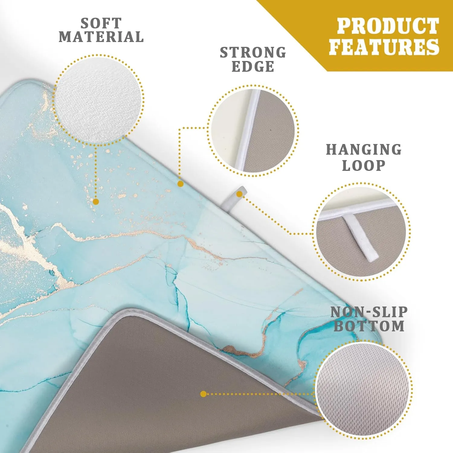 Dish Drying Mat for Kitchen Counter 18x24 Inch Marble Teal Blue Dish Drying Mat Microfiber Turquoise Gold Dish Mat Drainer Rack Mats Fast Dry Bottles Dish Dry Pad Protector Kitchen Accessories