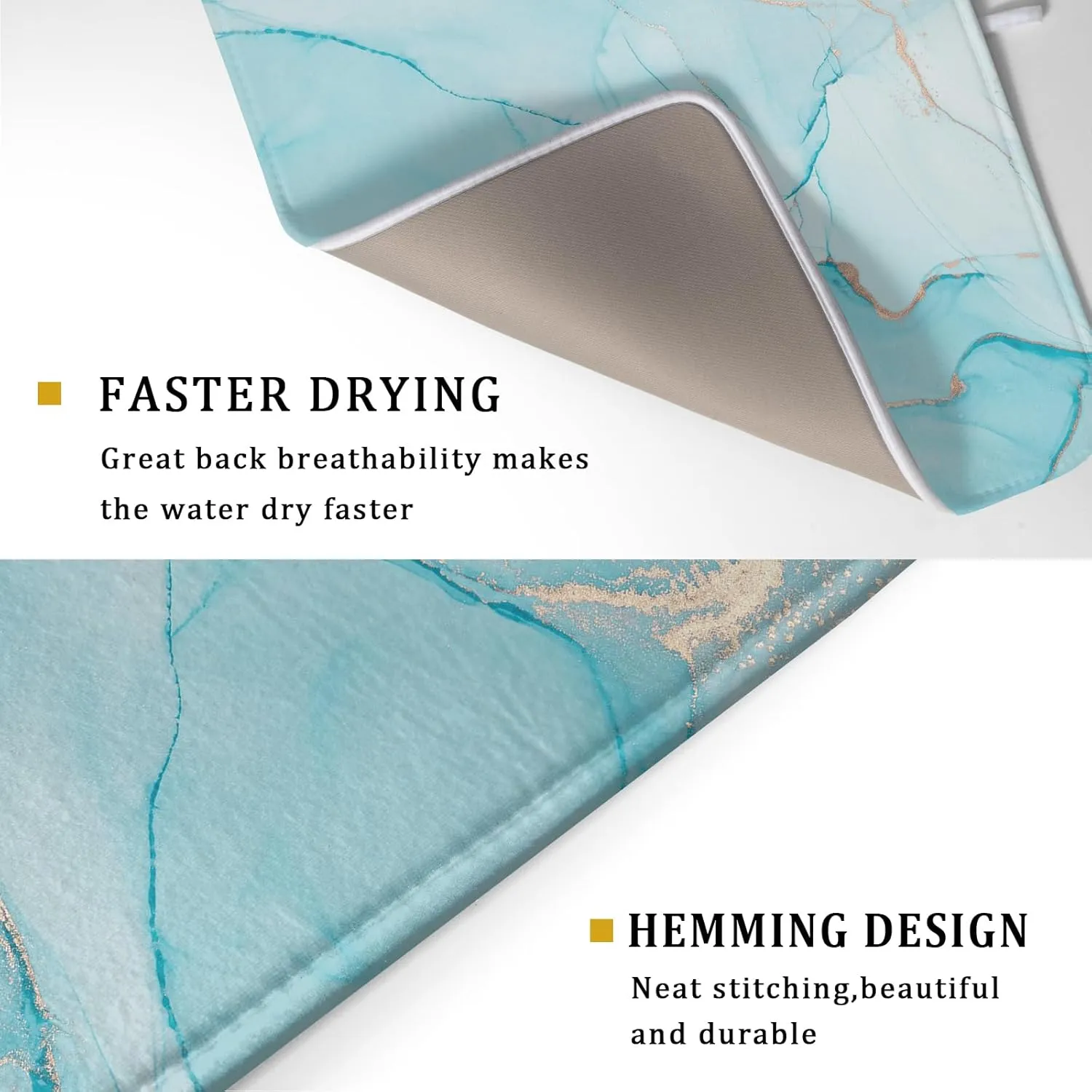 Dish Drying Mat for Kitchen Counter 18x24 Inch Marble Teal Blue Dish Drying Mat Microfiber Turquoise Gold Dish Mat Drainer Rack Mats Fast Dry Bottles Dish Dry Pad Protector Kitchen Accessories