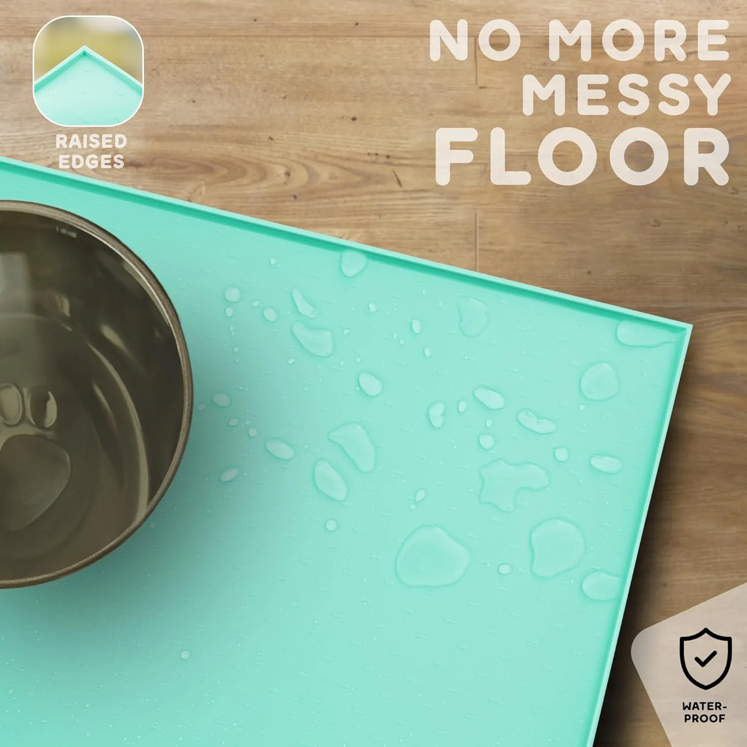 Dog Food Mat - Raised Edges Dog Mat for Food and Water Prevent Spill, Waterproof Cat Food Mat Protect Floors, Easy Clean Dog Bowl Mats for Food and Water, Silicone Pet Food Mat with E-Book
