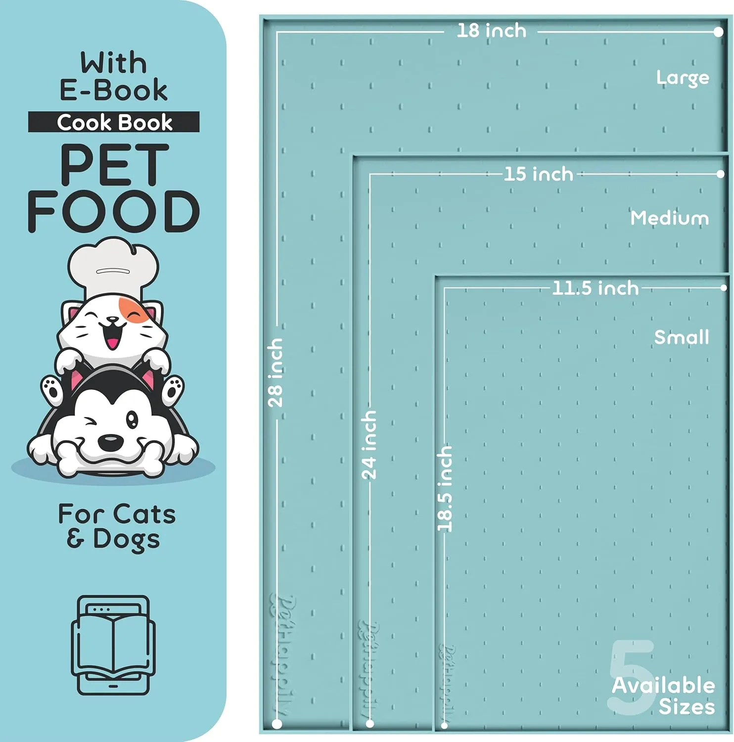 Dog Food Mat - Raised Edges Dog Mat for Food and Water Prevent Spill, Waterproof Cat Food Mat Protect Floors, Easy Clean Dog Bowl Mats for Food and Water, Silicone Pet Food Mat with E-Book