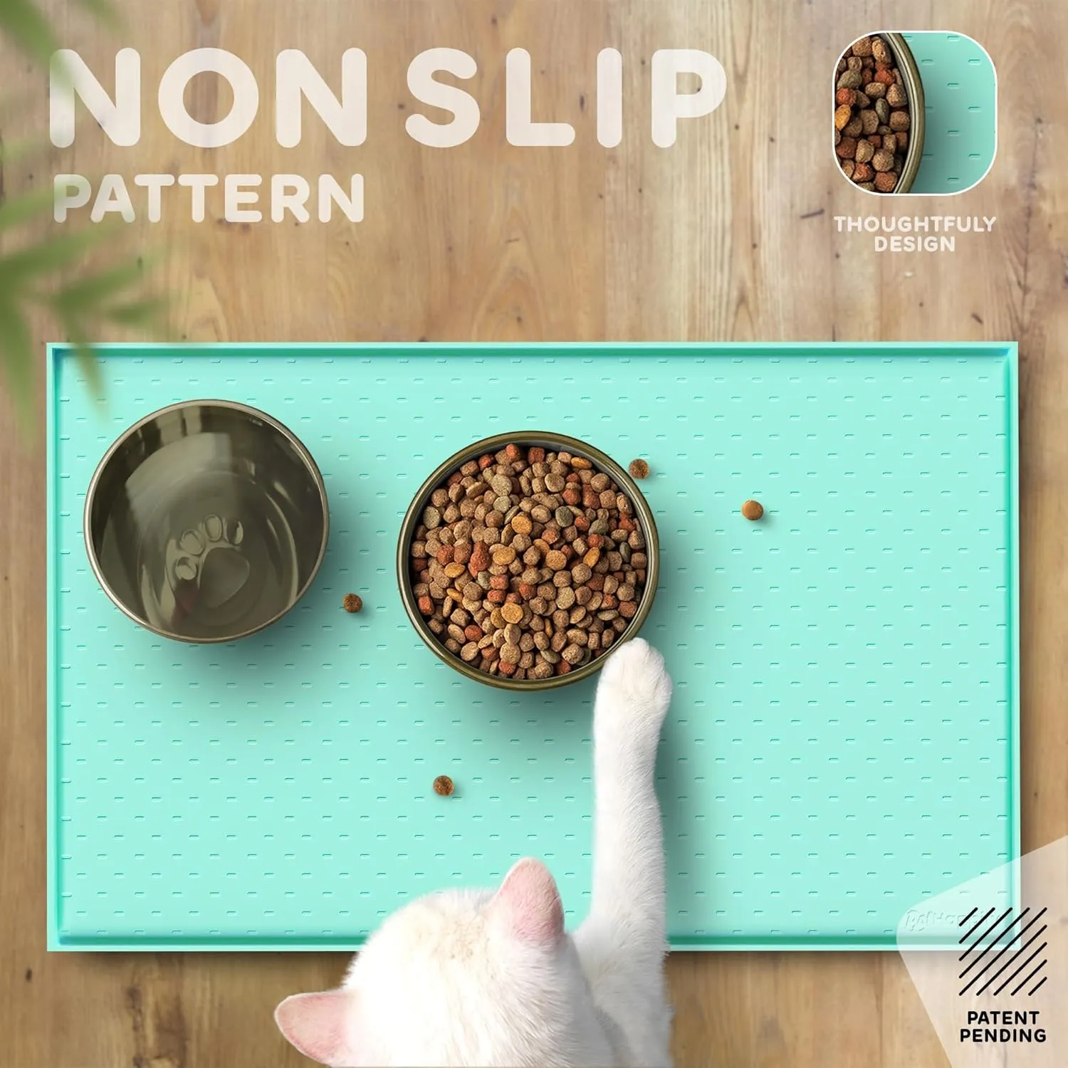 Dog Food Mat - Raised Edges Dog Mat for Food and Water Prevent Spill, Waterproof Cat Food Mat Protect Floors, Easy Clean Dog Bowl Mats for Food and Water, Silicone Pet Food Mat with E-Book