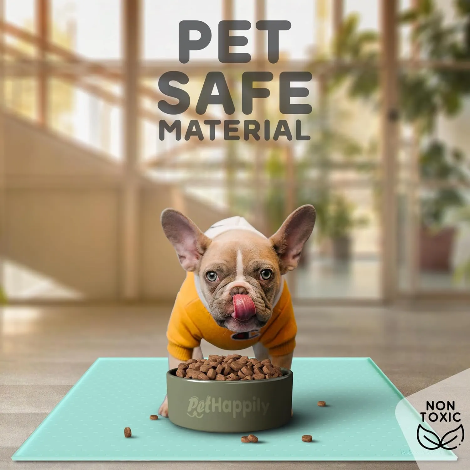 Dog Food Mat - Raised Edges Dog Mat for Food and Water Prevent Spill, Waterproof Cat Food Mat Protect Floors, Easy Clean Dog Bowl Mats for Food and Water, Silicone Pet Food Mat with E-Book