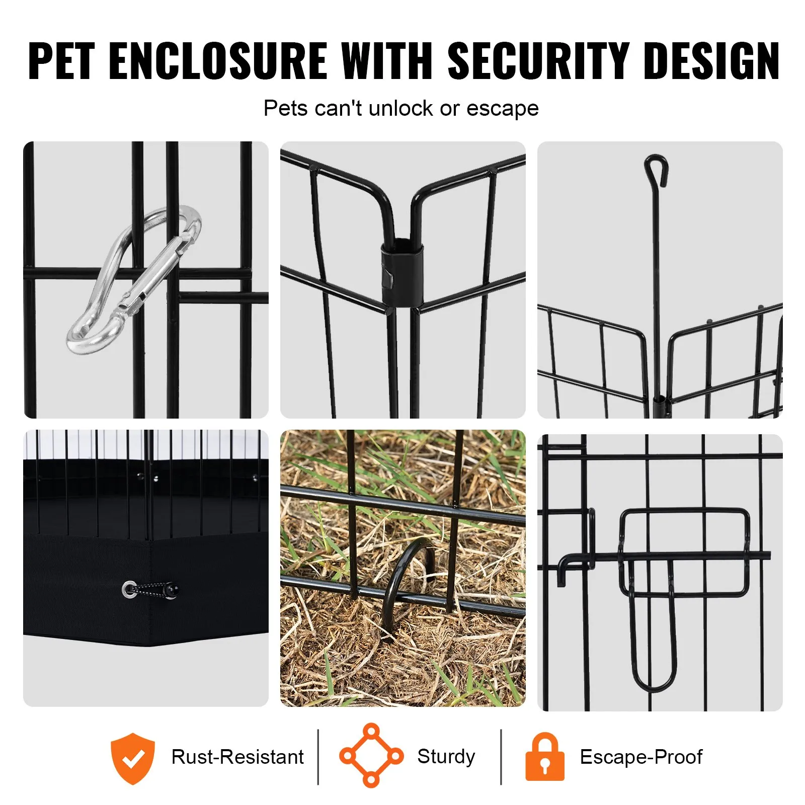 Dog Playpen 8 Panels Foldable Metal Dog Exercise Pen with Bottom Pad 30"H