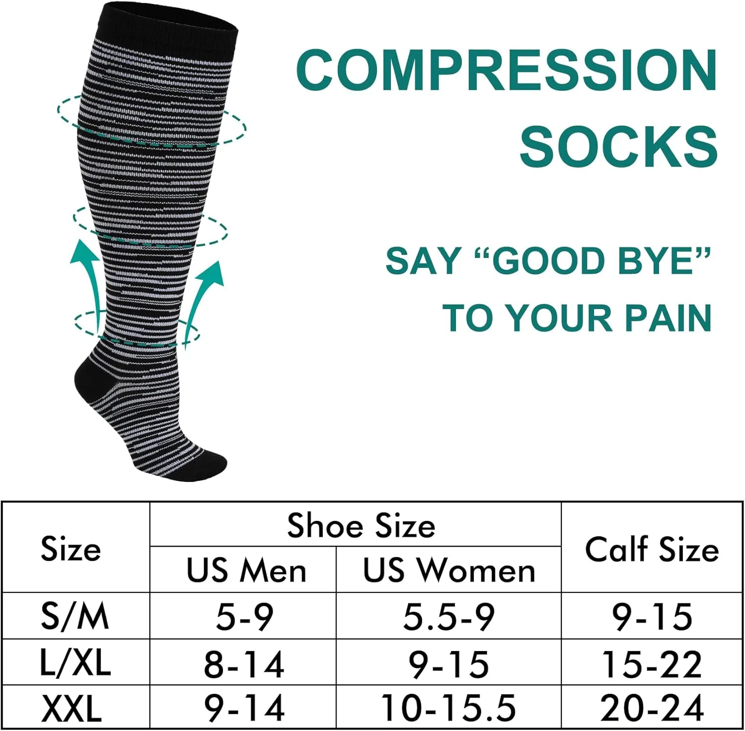 Double Couple 7 Pairs Copper Compression Socks for Men Women 20-30 mmHg Knee High Stockings