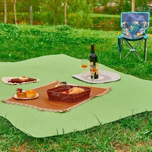 Double Sided Picnic Blanket with Storage Bag, 60'' x 80'' Waterproof Outdoor Blanket with Strap, Foldable Park Blanket for Picnic Camping Travel Beach, Machine Washable (Green)