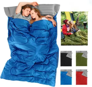 Double sleeping bag detachable into single sleeping bag Outdoor camping lightweight carrying bag waterproof hiking soft cold, Large, BLUE