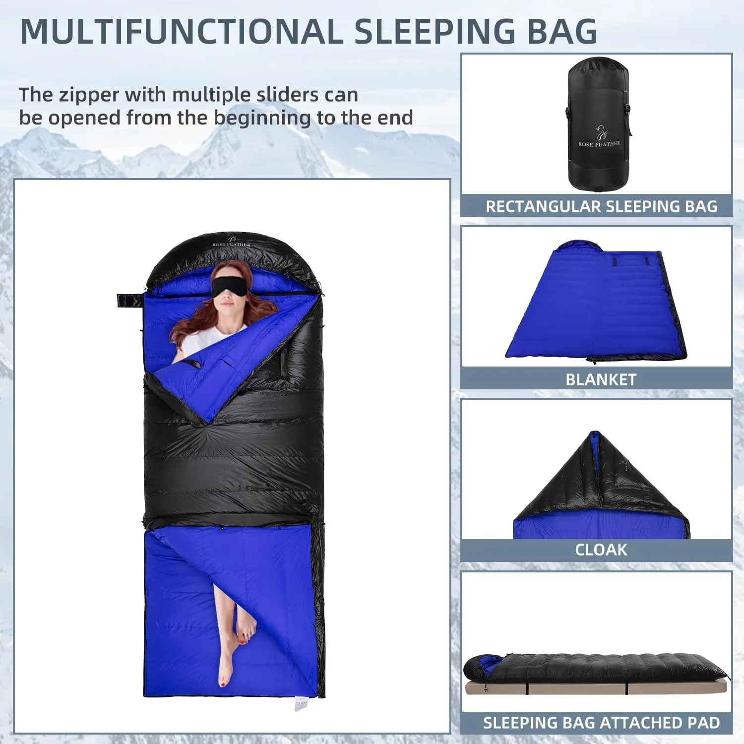 Down Camping Sleeping Bag 5 Degrees F -4 Season Waterproof Mummy Bag with Two Arm Holes,Fully Expanded as a Backpacking Quilt，Backpacking, Camping, Hiking and Other Outdoor Activities