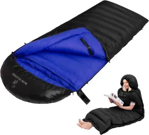 Down Camping Sleeping Bag 5 Degrees F -4 Season Waterproof Mummy Bag with Two Arm Holes,Fully Expanded as a Backpacking Quilt，Backpacking, Camping, Hiking and Other Outdoor Activities