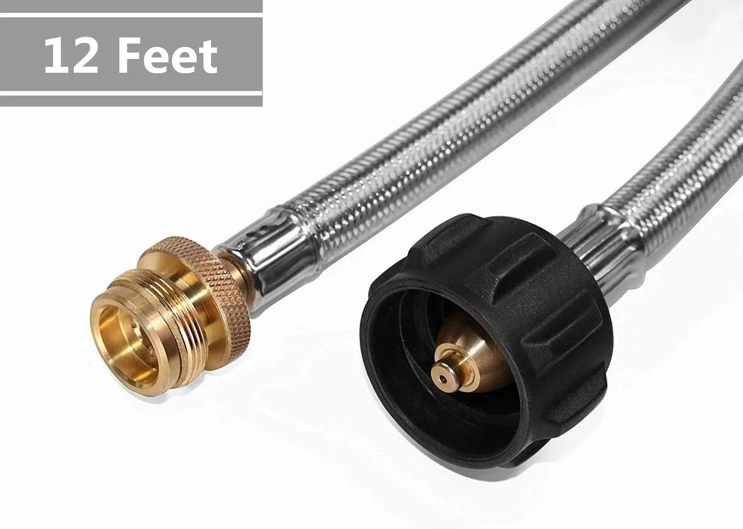 DOZYANT 12 Feet Stainless Steel Braided Propane Adapter Hose 1 lb to 20 lb Converter Replacement for QCC1/Type1 Tank Connects 1 LB Bulk Portable Appliance to 20 lb Propane Tank - Safety Certified