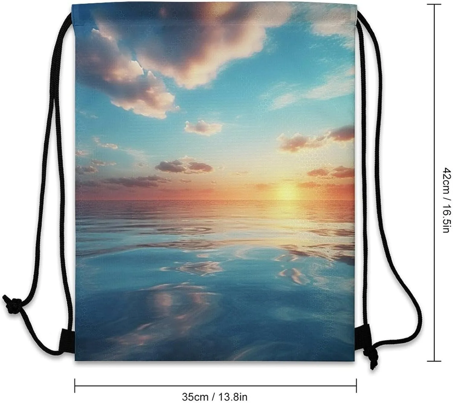 Drawstring Backpack Sport Gym Bag Water Resistant Sackpack Calm Ocean at The Sunset Cinch Bag String Bag for Outdoor, 35*42cm
