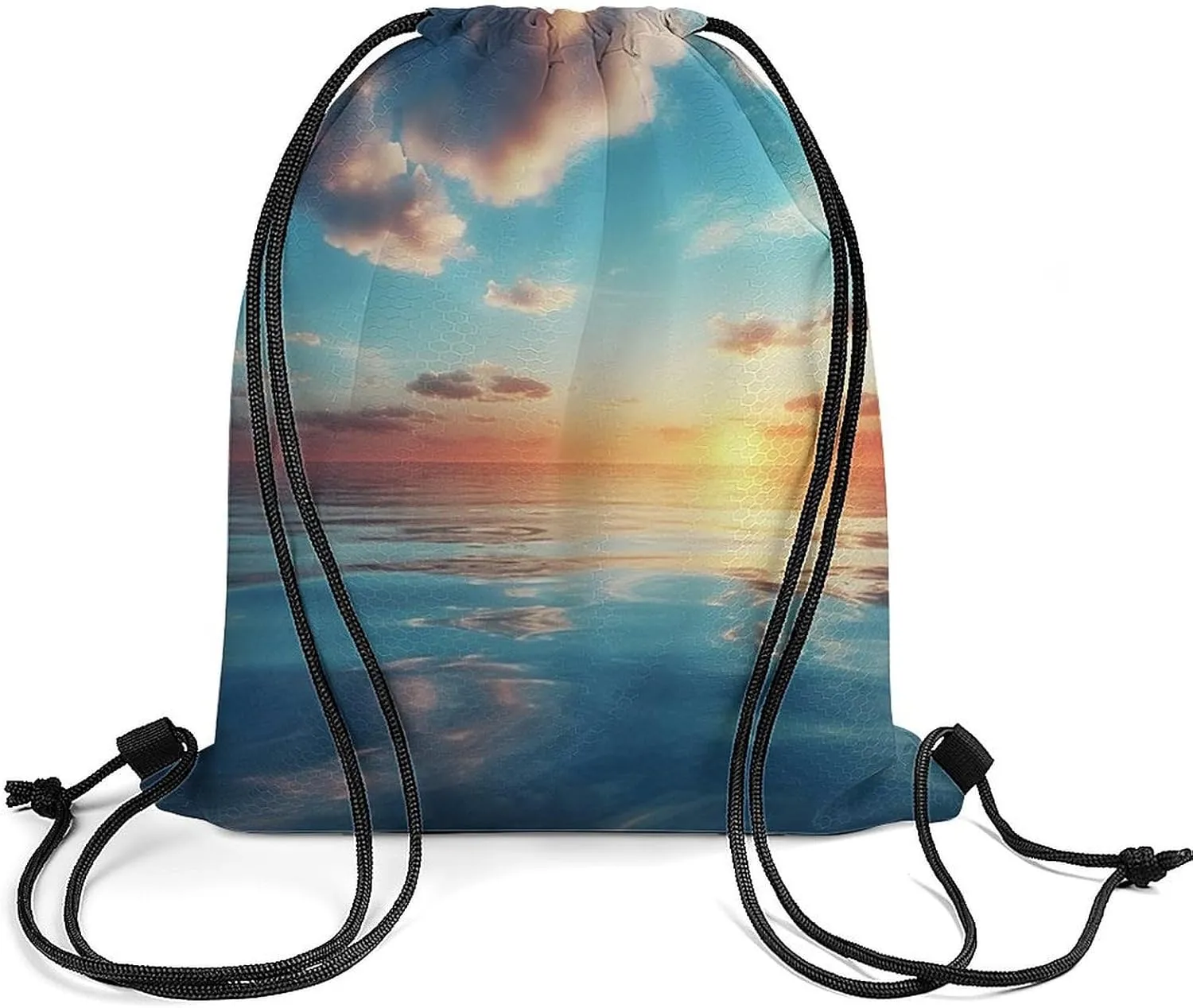 Drawstring Backpack Sport Gym Bag Water Resistant Sackpack Calm Ocean at The Sunset Cinch Bag String Bag for Outdoor, 35*42cm