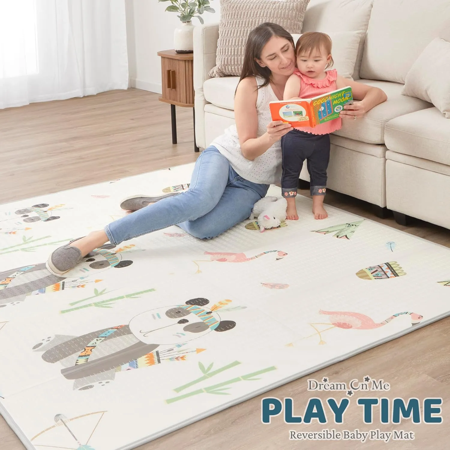 Dream On Me Play Time Reversible Baby Play Mat Foldable Extra Large Thick Foam Crawling Playmats for Toddlers Waterproof Portable Playmat , Goofy Den