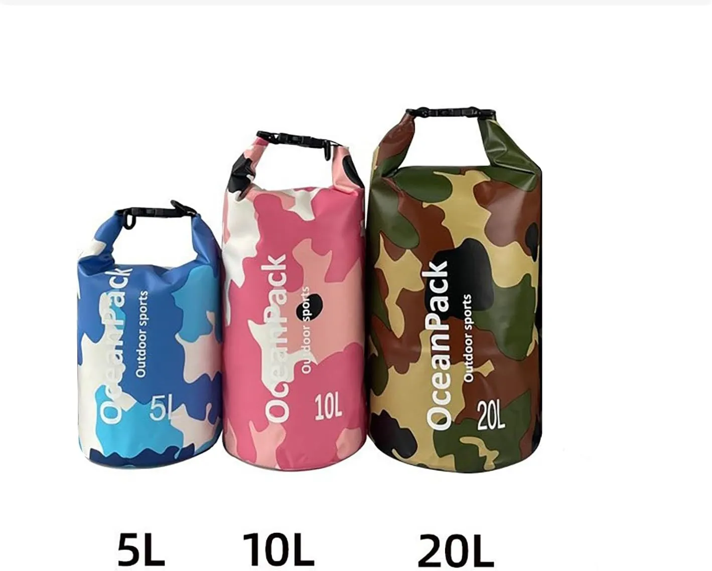 Dry Bag Waterproof for Women, 5L/10L/20L Roll Top Lightweight Dry Storage Bag Backpack for Travel, Swimming, Boating, Kayaking, Camping & Beach (PINK CAMO, 20L)