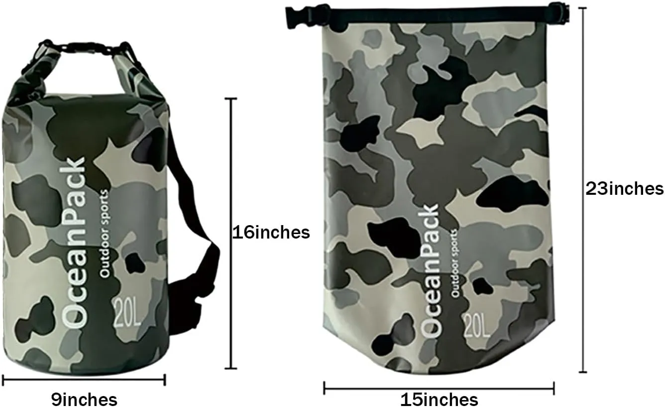 Dry Bag Waterproof for Women, 5L/10L/20L Roll Top Lightweight Dry Storage Bag Backpack for Travel, Swimming, Boating, Kayaking, Camping & Beach (PINK CAMO, 20L)
