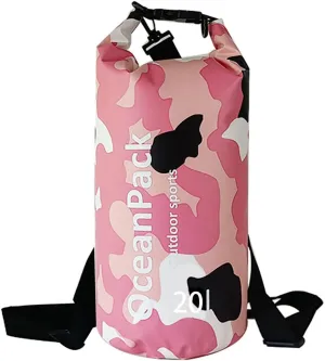 Dry Bag Waterproof for Women, 5L/10L/20L Roll Top Lightweight Dry Storage Bag Backpack for Travel, Swimming, Boating, Kayaking, Camping & Beach (PINK CAMO, 20L)