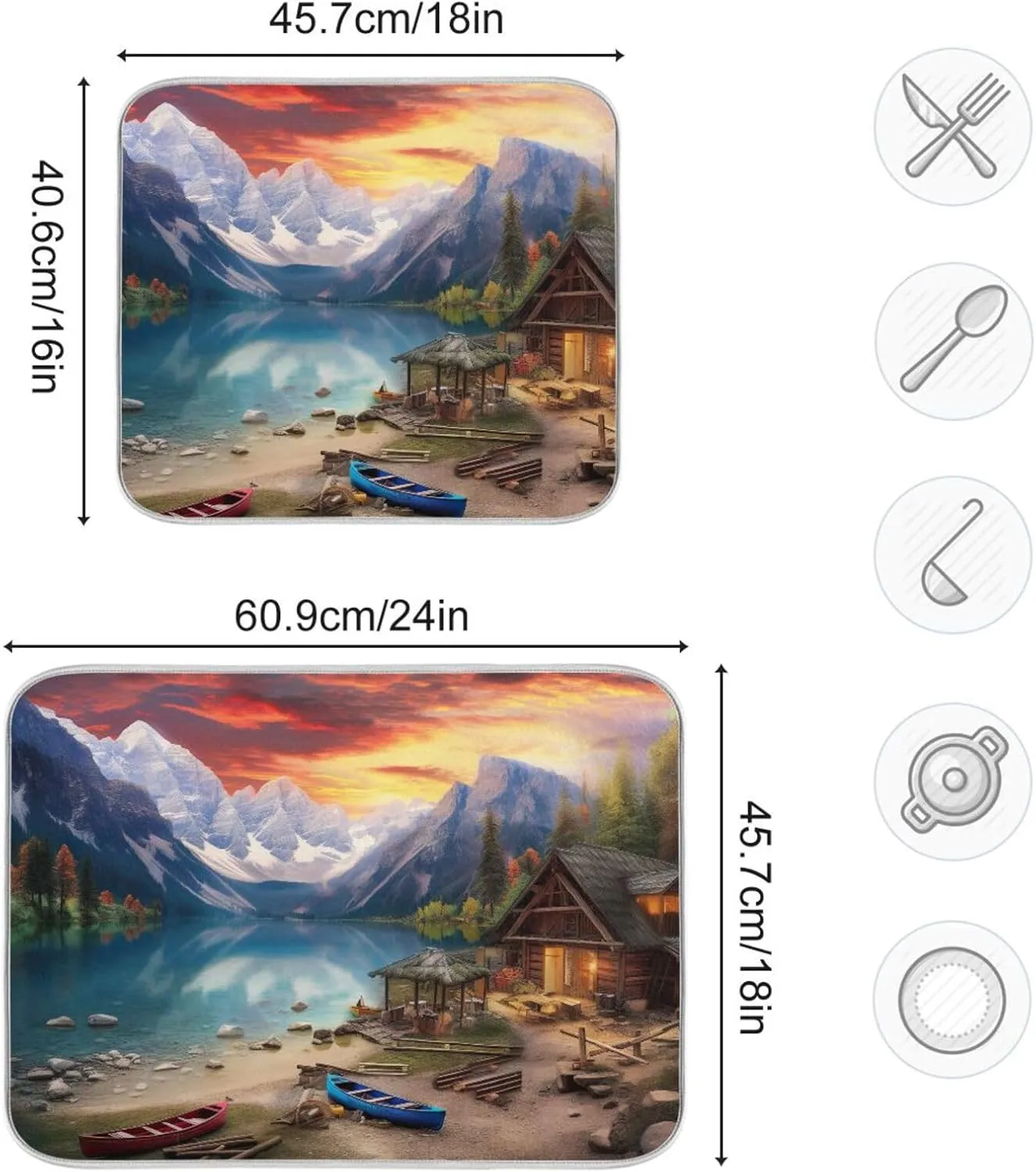 Drying Mat For Kitchen Counter 18" X 24" Microfiber Absorbent Lake Mountains Sightseeing Placemat for Heat-Resistant Kitchen Countertops 21215365