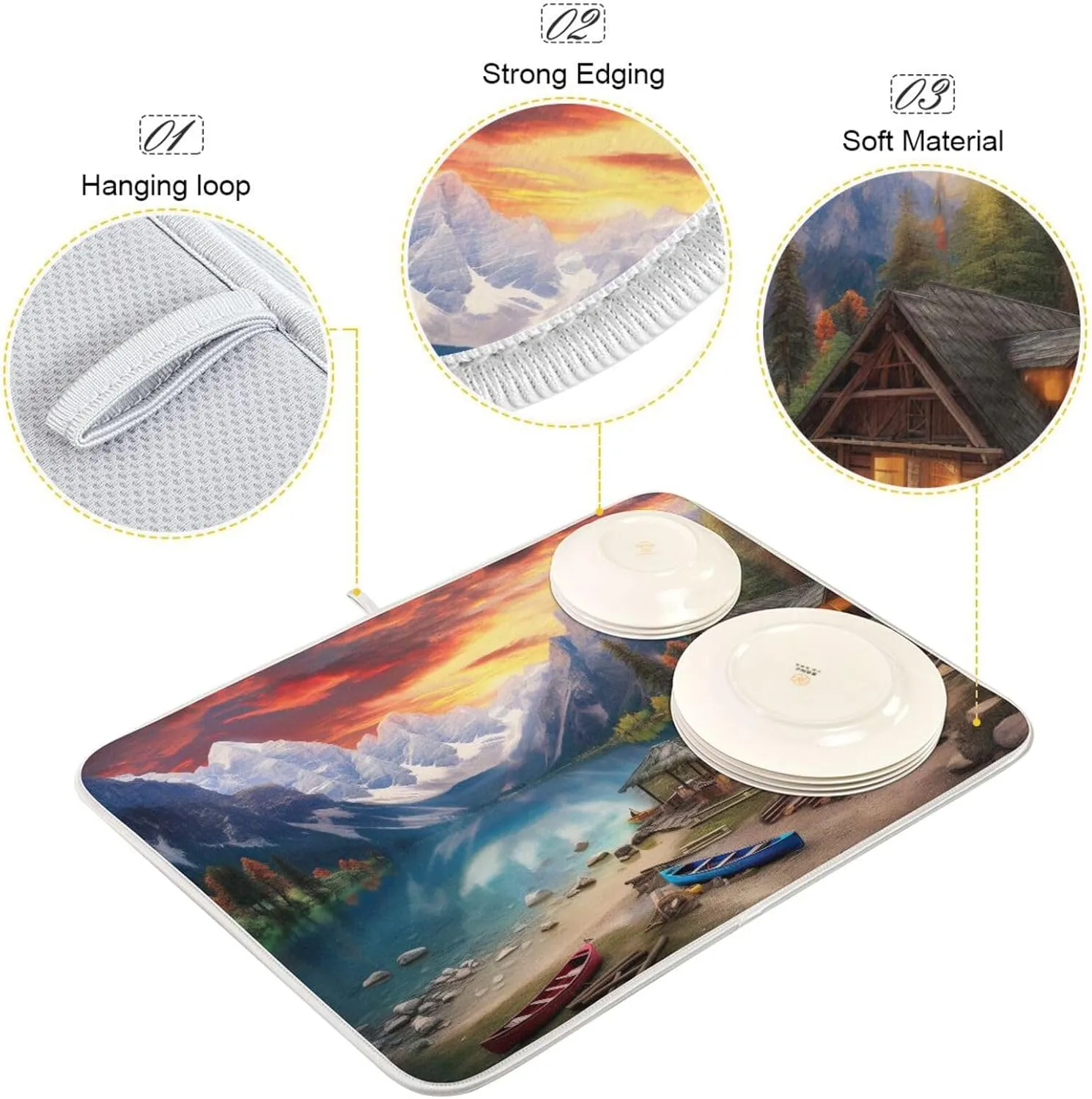 Drying Mat For Kitchen Counter 18" X 24" Microfiber Absorbent Lake Mountains Sightseeing Placemat for Heat-Resistant Kitchen Countertops 21215365