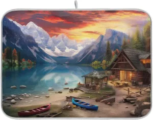 Drying Mat For Kitchen Counter 18" X 24" Microfiber Absorbent Lake Mountains Sightseeing Placemat for Heat-Resistant Kitchen Countertops 21215365