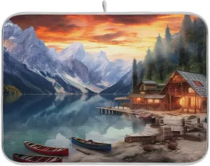 Drying Mat For Kitchen Counter 18" X 24" Microfiber Absorbent Lake Mountains Sightseeing Placemat for Heat-Resistant Kitchen Countertops 21215366