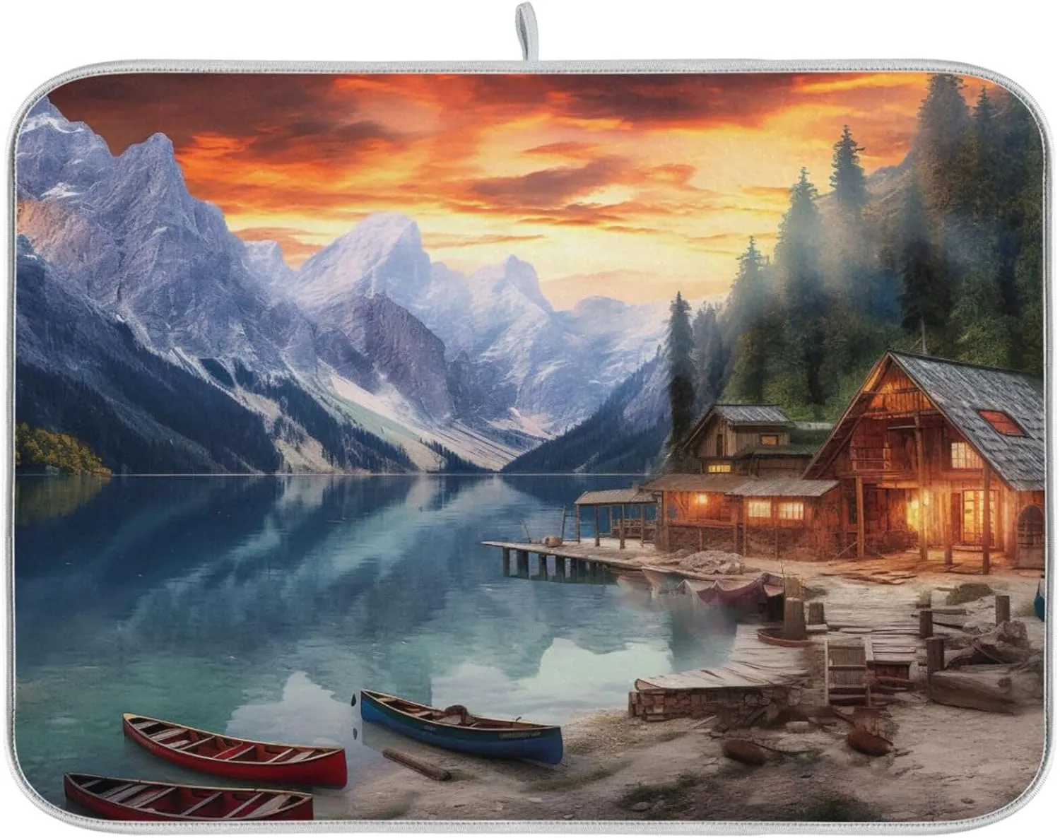 Drying Mat For Kitchen Counter 18" X 24" Microfiber Absorbent Lake Mountains Sightseeing Placemat for Heat-Resistant Kitchen Countertops 21215366