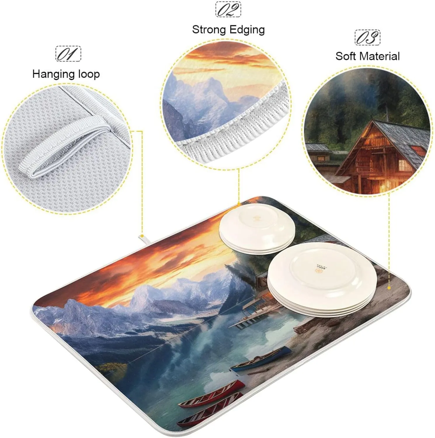 Drying Mat For Kitchen Counter 18" X 24" Microfiber Absorbent Lake Mountains Sightseeing Placemat for Heat-Resistant Kitchen Countertops 21215366
