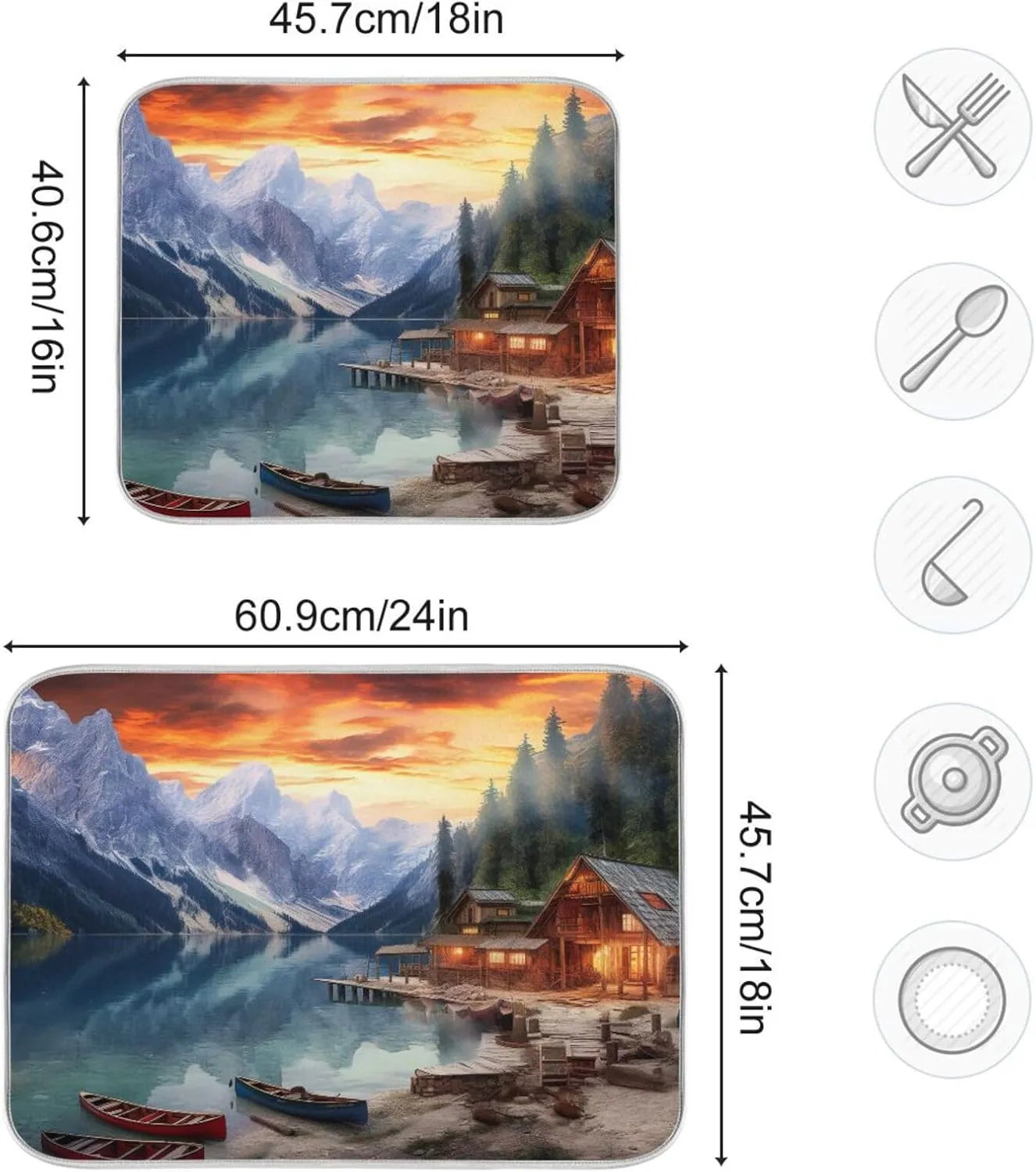 Drying Mat For Kitchen Counter 18" X 24" Microfiber Absorbent Lake Mountains Sightseeing Placemat for Heat-Resistant Kitchen Countertops 21215366
