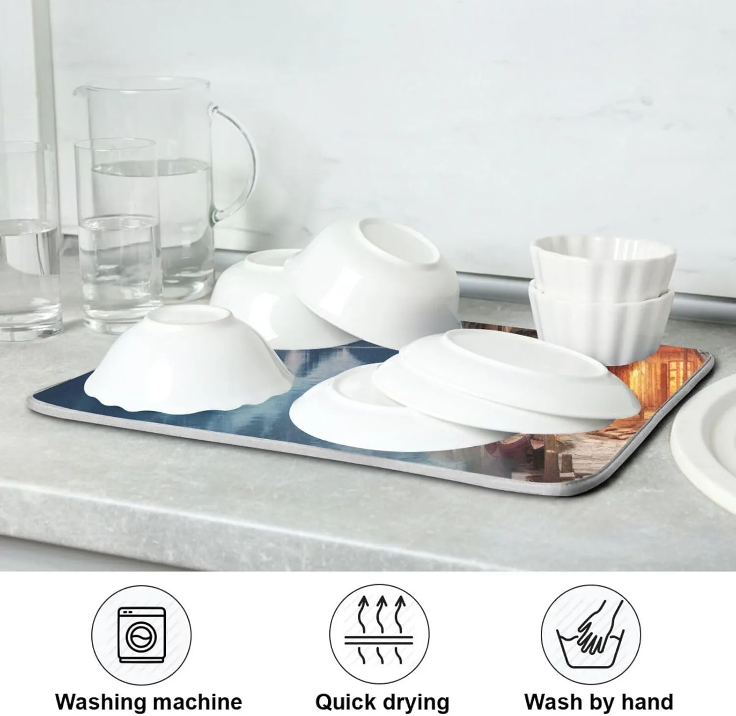 Drying Mat For Kitchen Counter 18" X 24" Microfiber Absorbent Lake Mountains Sightseeing Placemat for Heat-Resistant Kitchen Countertops 21215366