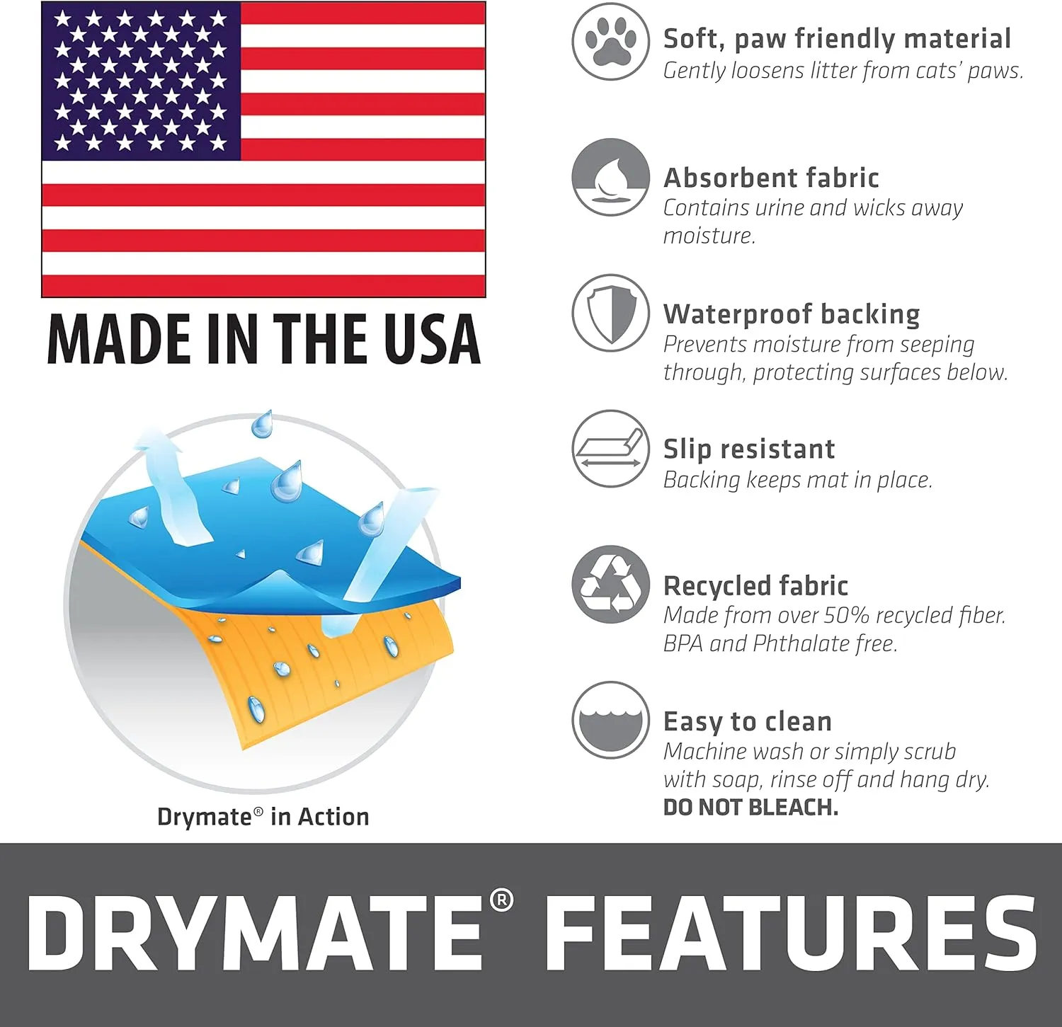 Drymate Original Cat Litter Mat, Contains Mess from Box, Protects Floors, Urine-Proof, Machine Washable, Soft on Kitty Paws, Absorbent, Waterproof (USA Made, Recycled Content) (20”x28”)(BrownTanPaw)