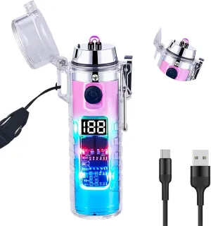 Dual Arc Waterproof Flashlight Lighter, Portable Flameless Type C Rechargeable USB Lighter, Multi-Function Outdoor Electronic Lighter, for Hiking, Camping, Picnics, Outdoor Activities(Color:Pink Blue)