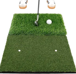 Dual-Turf Golf Mat Includes 2 Rubber Tees & 9 Plastic Tees, Foldable Golf Hitting Mat with Eva Padding, Golf Mats Practice Outdoor and Indoor Training