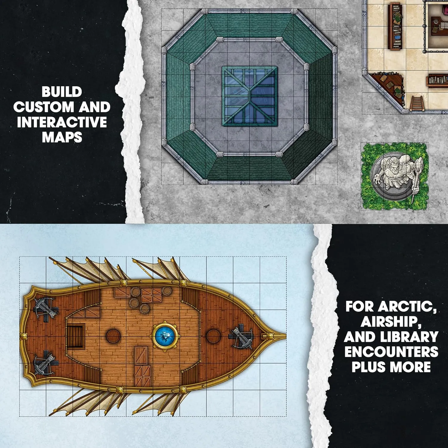 DUNGEON CRAFT Volume 2 Game, Hundreds of Terrain Pieces, Cut Place Play, Build Interactive Maps, Double-Sided & Water-Resistant, Portable 1 Inch Grid Overlay, Works with Wet Dry Erasers
