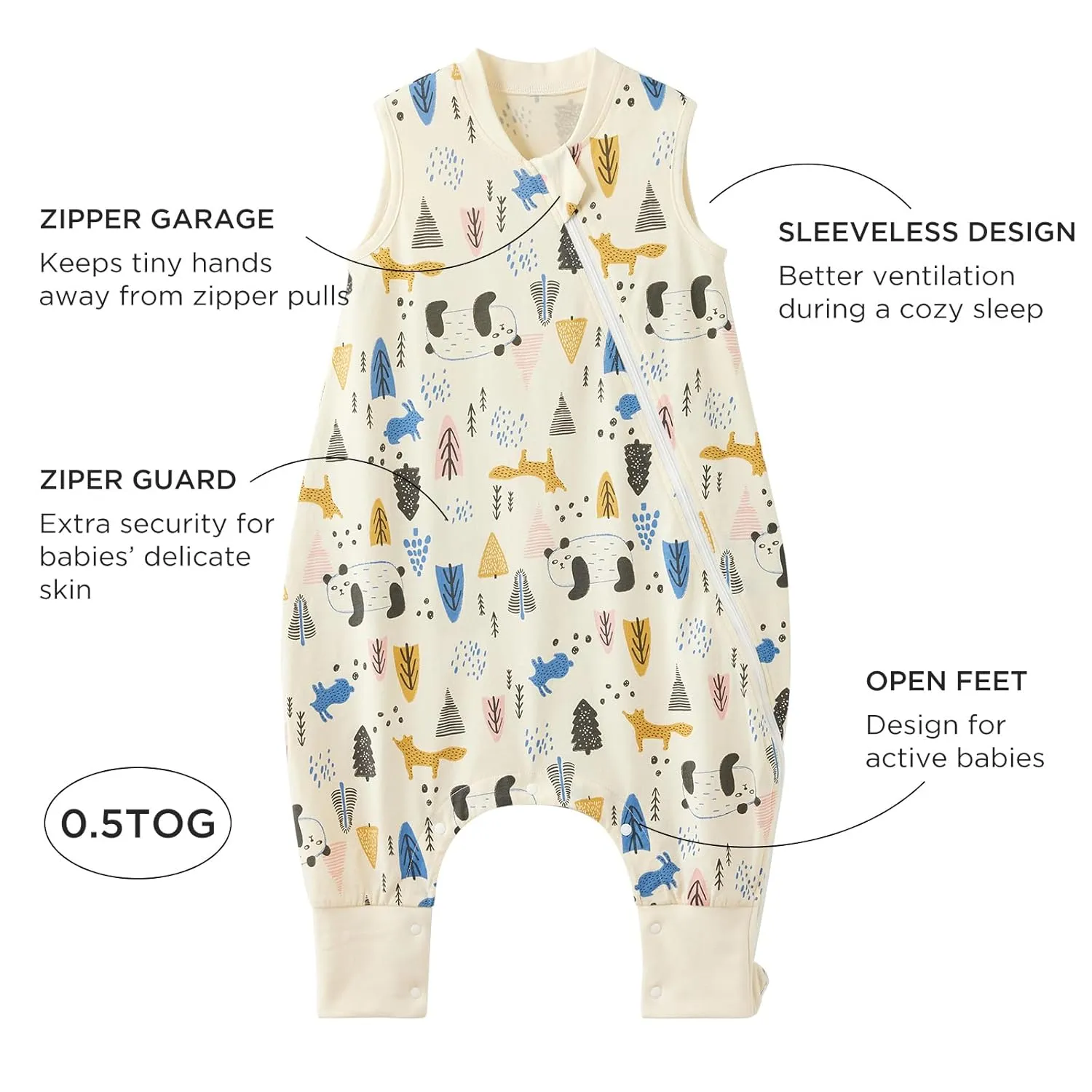 Duomiaomiao 0.5 TOG Toddler Sleep Sack 12-24 Months 100% Cotton Lightweight Baby Sleep Sack with Feet, Breathable Comfy Toddler Wearable Blanket