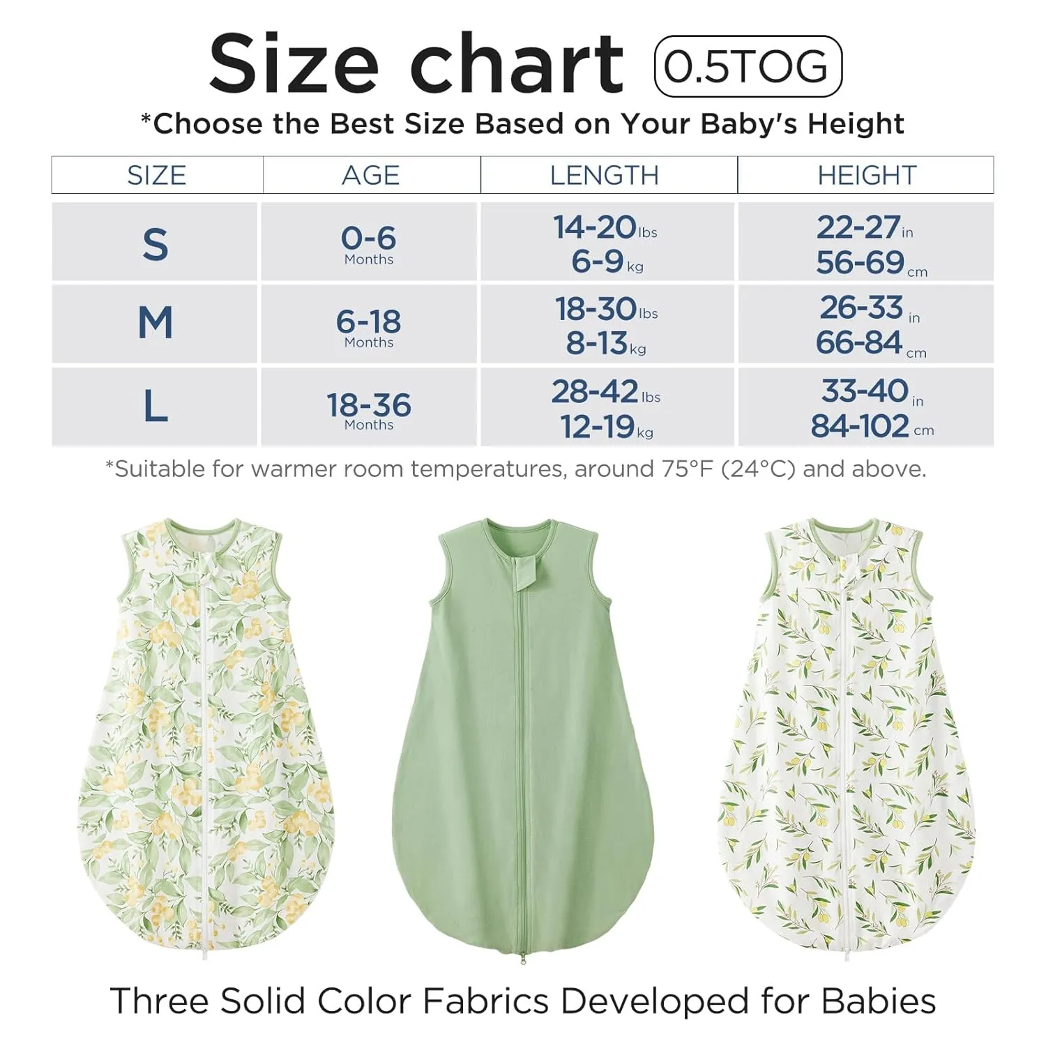 Duomiaomiao 3 Pack Baby Sleep Sack 100% Organic Cotton Lightweight Breathable Comfy Toddler Sleeping Sack (0.5tog Green Leaves, Medium)