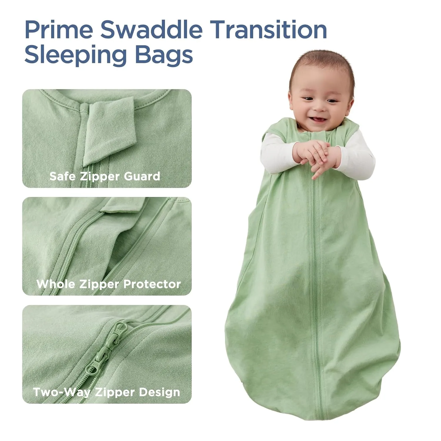 Duomiaomiao 3 Pack Baby Sleep Sack 100% Organic Cotton Lightweight Breathable Comfy Toddler Sleeping Sack (0.5tog Green Leaves, Medium)