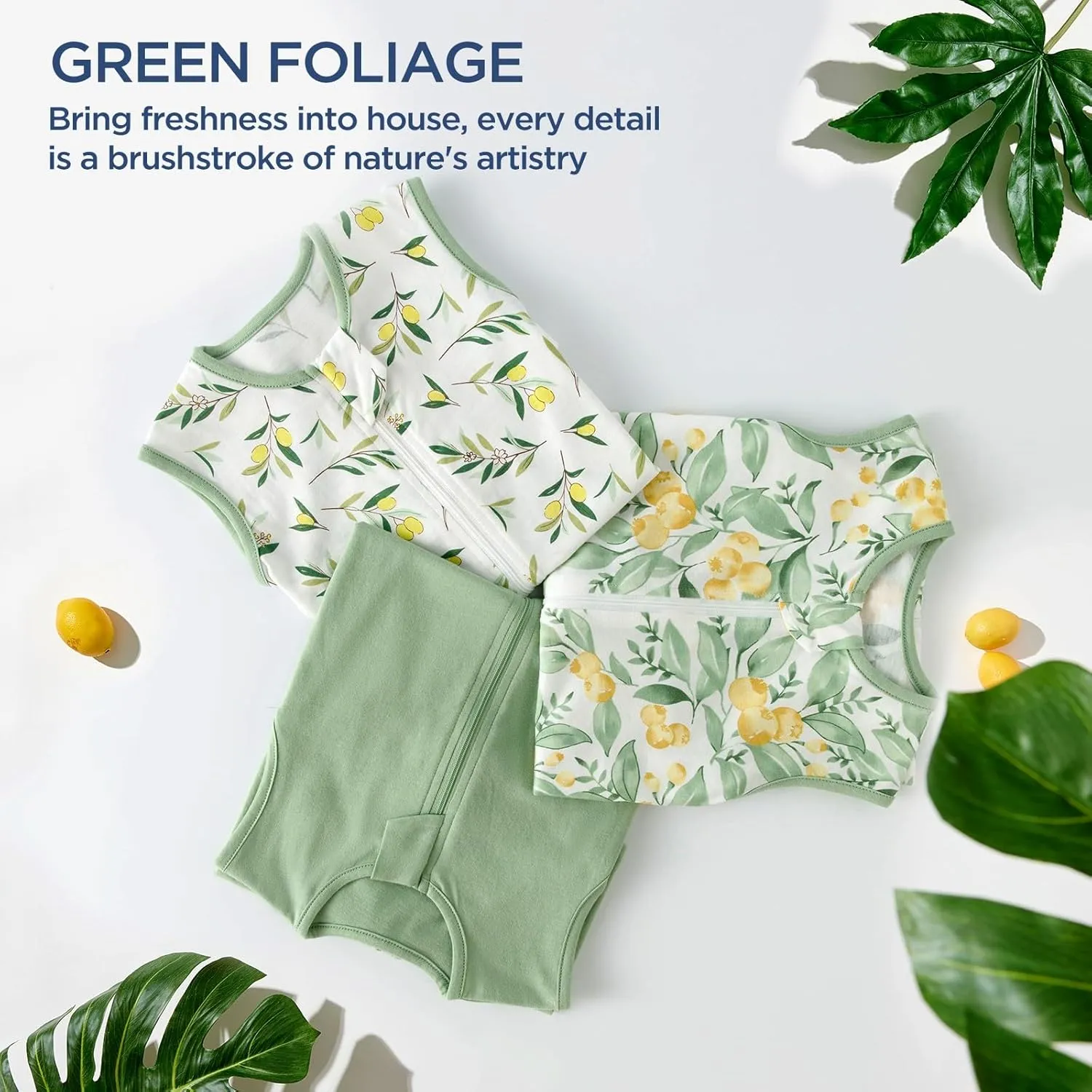 Duomiaomiao 3 Pack Baby Sleep Sack 100% Organic Cotton Lightweight Breathable Comfy Toddler Sleeping Sack (0.5tog Green Leaves, Medium)