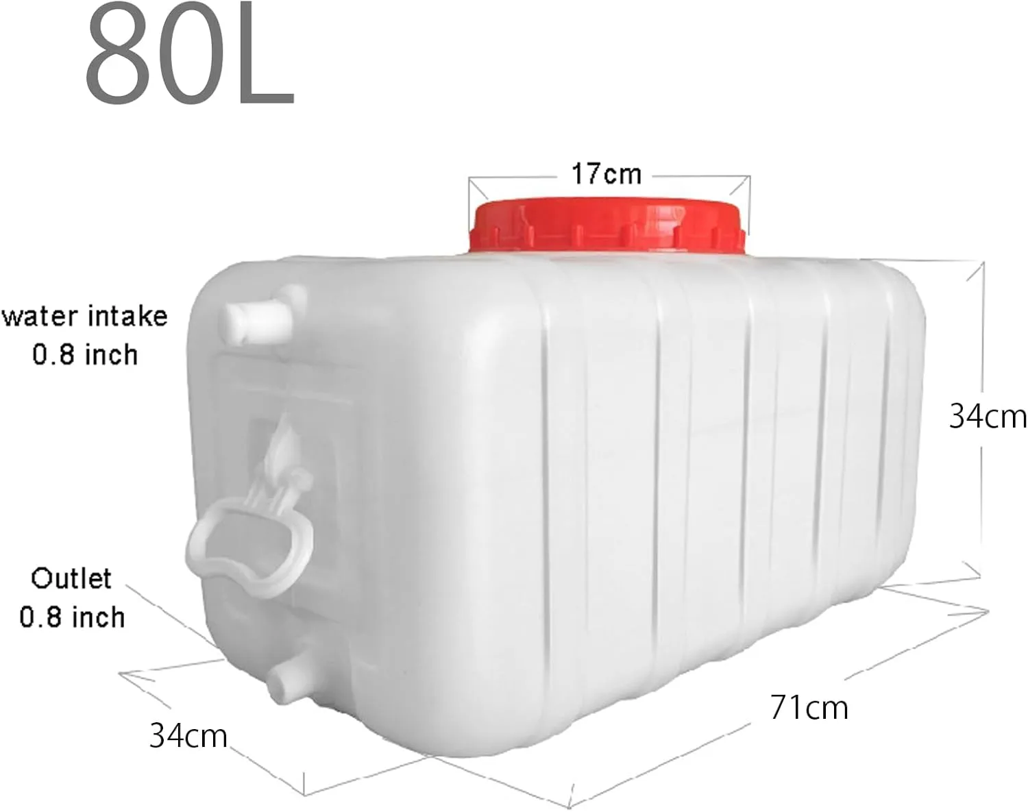 Durable and Reliable Water Storage Containers, Large Drop-Resistant Plastic Water Tank Household Water Storage Solution for Outdoor Camping RV Self-Driving Tour(Size:80L)