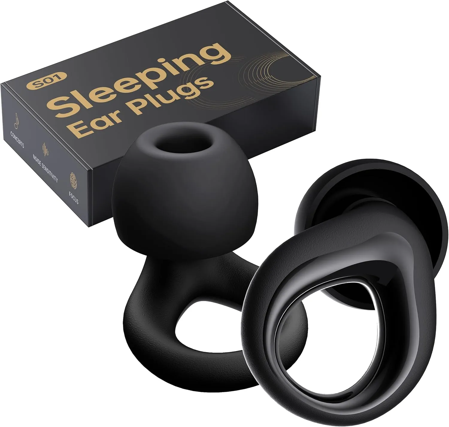 Ear Plugs for Sleeping Noise Cancelling, Reusable Silicone Earplugs for Sleeping, Noise Reduction, Deep Focus, Travel, High Fidelity Hearing Protection, 30dB Noise Reduction（Black）