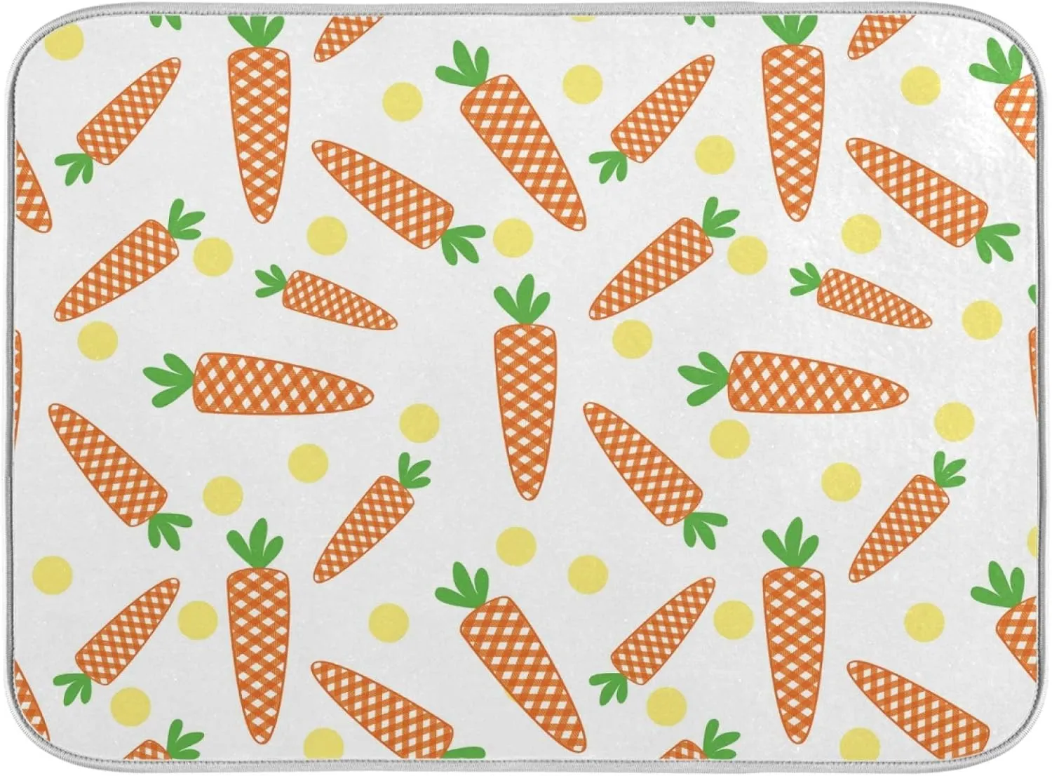 Easter Checkered Carrots Dish Drying Mat, 18x24inch Soft Foldable Absorbent Dishes Drainer/Rack Pad for Kitchen Countertop