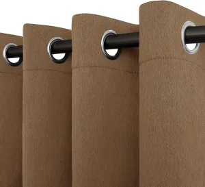 Easy-Going Linen Look Blackout Curtain 84 Inch Length Grommet Window Curtain Drapes for Bedroom, Living Room Thermal Insulated Room Darkening (Set of 2 Panels, Brown)