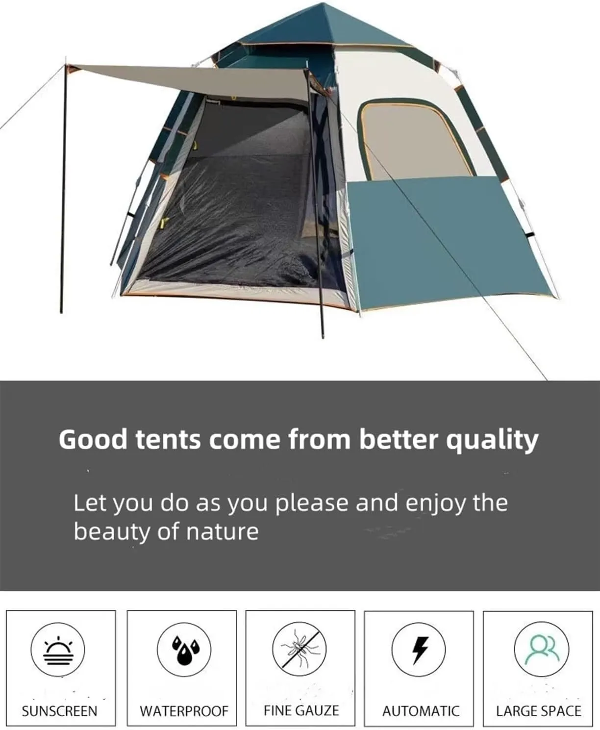 Easy Setup in Under 10 Mins, Included Rainfly Blocks Wind & Rain, Tent for Camping, Festivals, Backyard, Shelter with Rain Fly and Carrying Bag for Camping, Beach, Hiking, and Festivals by Outdoors