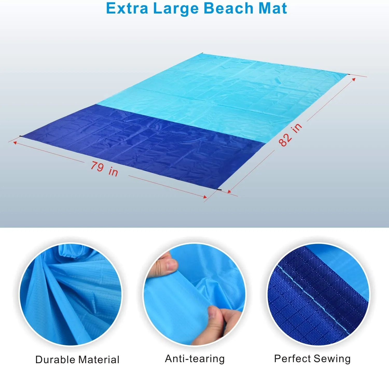 Eclawen Beach Blanket, Oversized 82" X79" Waterproof Beach Mat for 4-7 Persons, Lightweight Quick Drying Heat Resistant Outdoor Picnic Blanket for Camping, Travel, Hiking & Music Festivals
