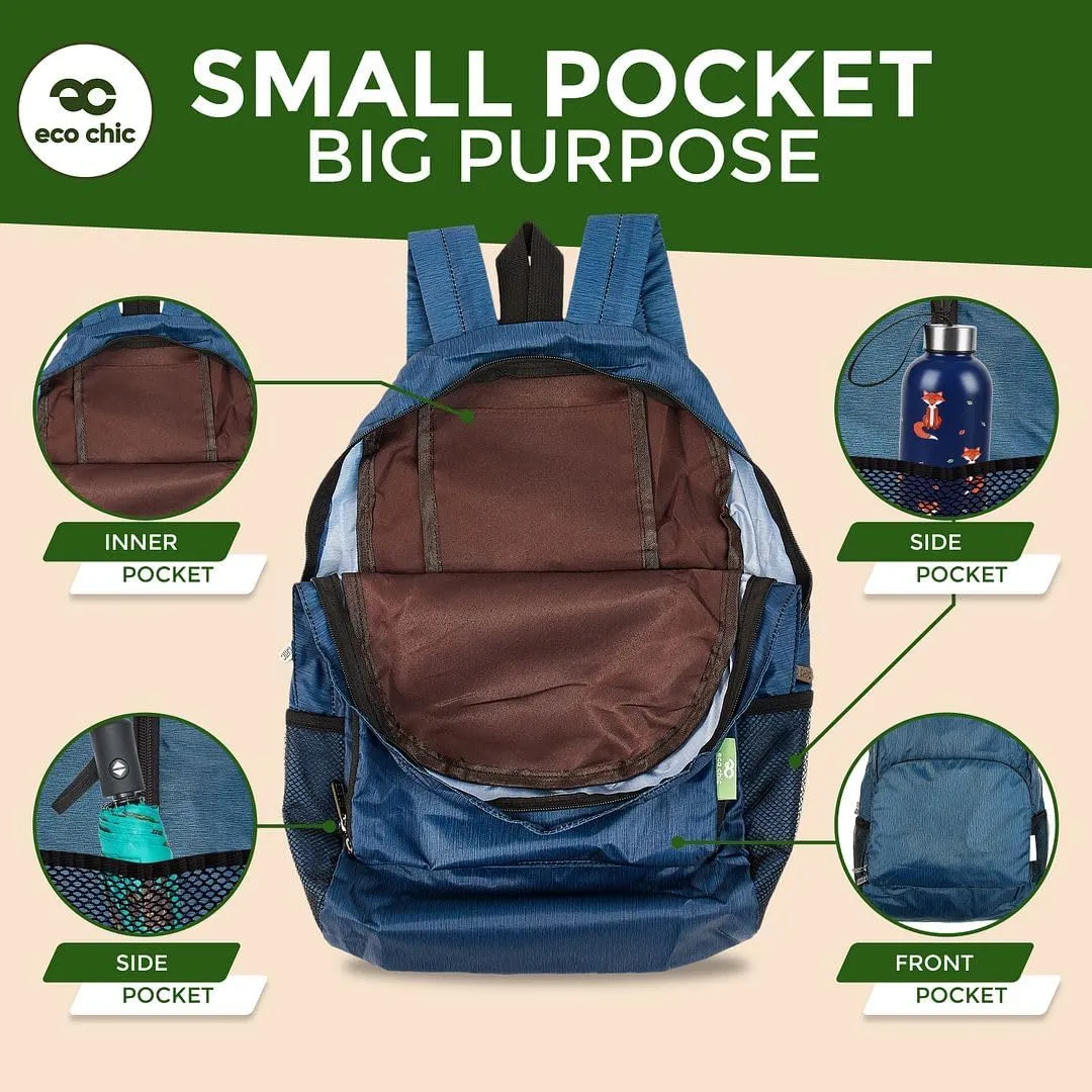 ECO CHIC Hiking Lightweight Packable Backpack - Foldable Daypack for Travel & Hiking & Outdoor Adventures - Waterproof Backpack from Recycled Materials (Glasses Cats Multiple)