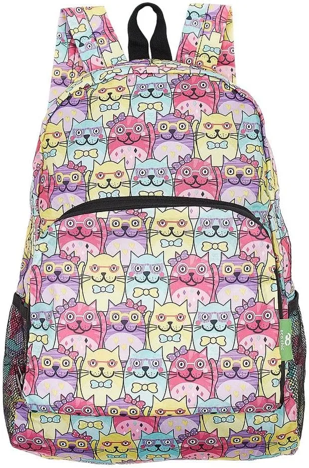 ECO CHIC Hiking Lightweight Packable Backpack - Foldable Daypack for Travel & Hiking & Outdoor Adventures - Waterproof Backpack from Recycled Materials (Glasses Cats Multiple)