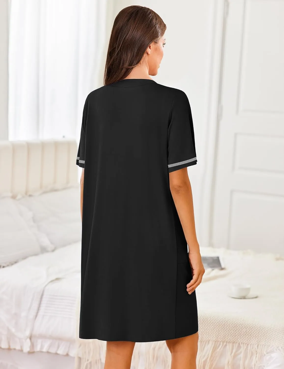 Ekouaer Women Zipper Robes Short Sleeves Housecoat Lightweight Bathrobes Zip Up Robe Casual Nightgown with Pockets S-2XL