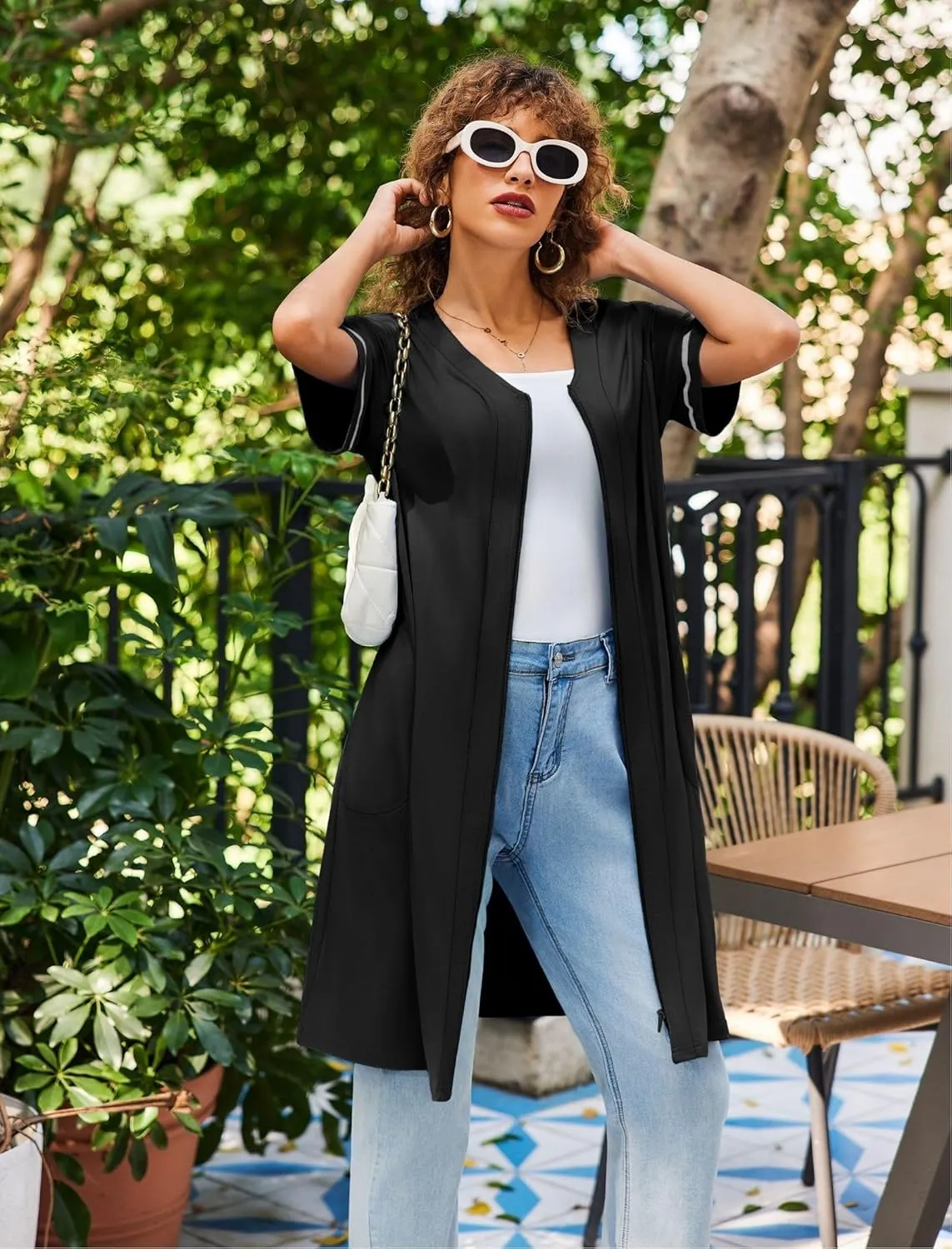 Ekouaer Women Zipper Robes Short Sleeves Housecoat Lightweight Bathrobes Zip Up Robe Casual Nightgown with Pockets S-2XL