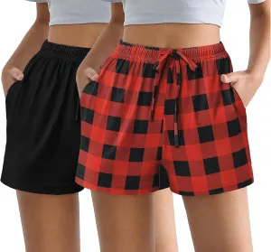 Ekouaer Womens 2 Pack Pajama Shorts Comfy Lounge Bottom Y2k Printed Sleep Short with Pockets Pj Bottoms S-XXL