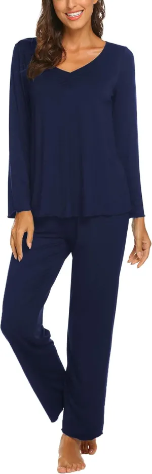 Ekouaer Womens Pajama Sets V Neck Loungewear Long Sleeve Pj Sets 2 Piece Lounge Sets for Women Soft Sleepwear for All Seasons